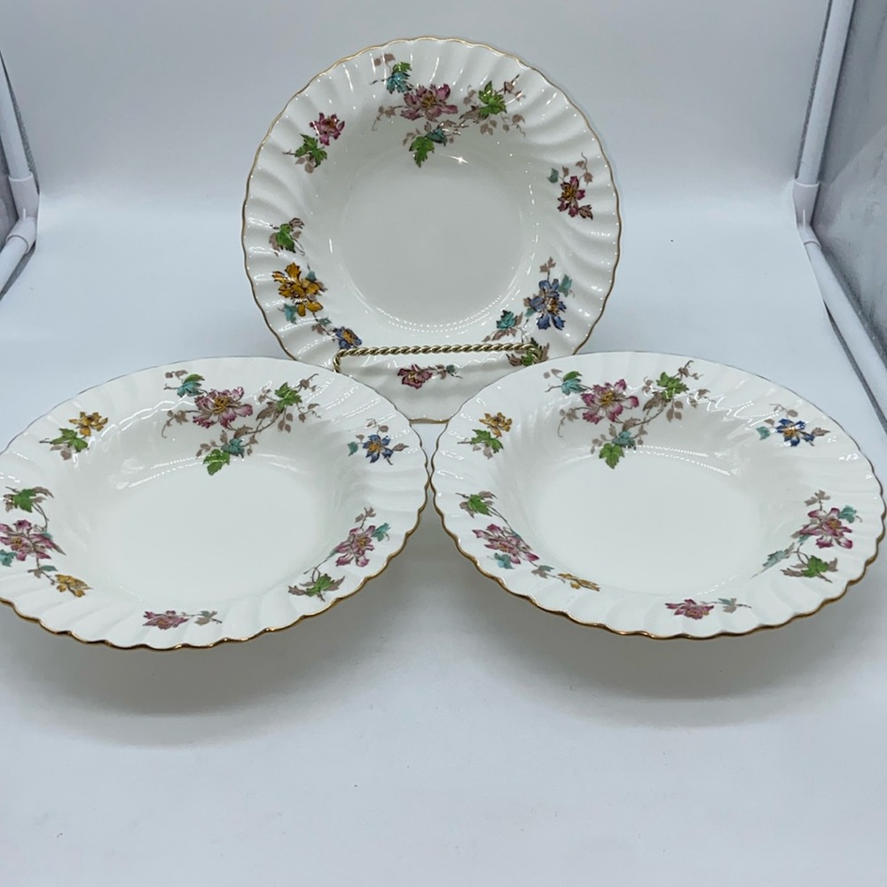 Minton “Vermont” 3 Rim Soup Bowls English Bone China